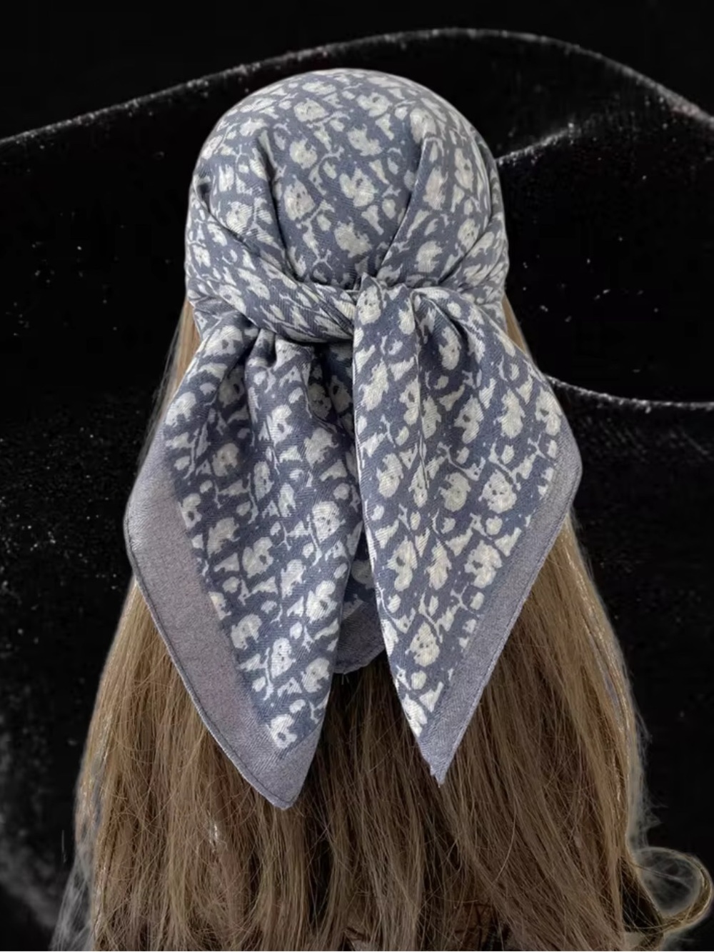 8 Other Reasons Grey and blue Patterned Headscarf Tie